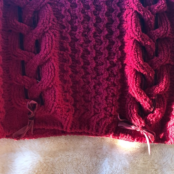 Polly & Friends Red Chenille Sequin and Ribbon Sweater - Picture 2 of 4